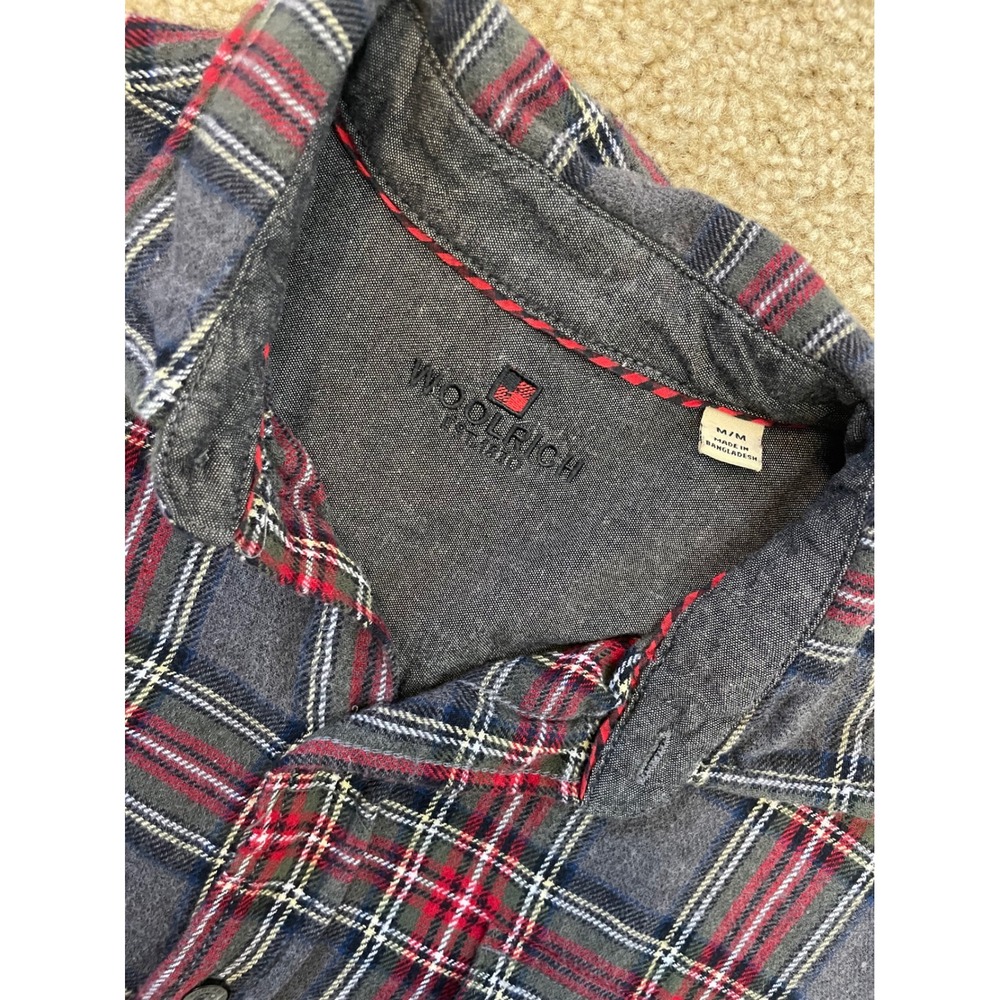 Woolrich Flannel Shirt Mens Medium‎ Gray Red Plaid Excellent Cotton Button Down - Picture 3 of 8